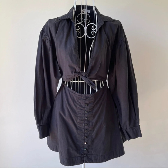 For Love & Lemons Size XS Jocelyn Mini Dress Black Cut Out Hourglass Long Sleeve